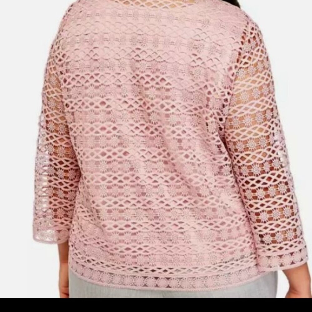 Alfred Dunner Pink Crochet Lace Floral Blazer Size PL